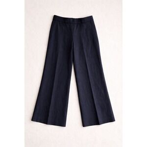 Ann Taylor Curvy Navy Blue Linen Blend Wide Leg Crop Pants Womens 2 quiet luxury